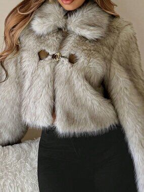 Brown Casual Women's Tie Dye Metal Decor Fluffy Coat